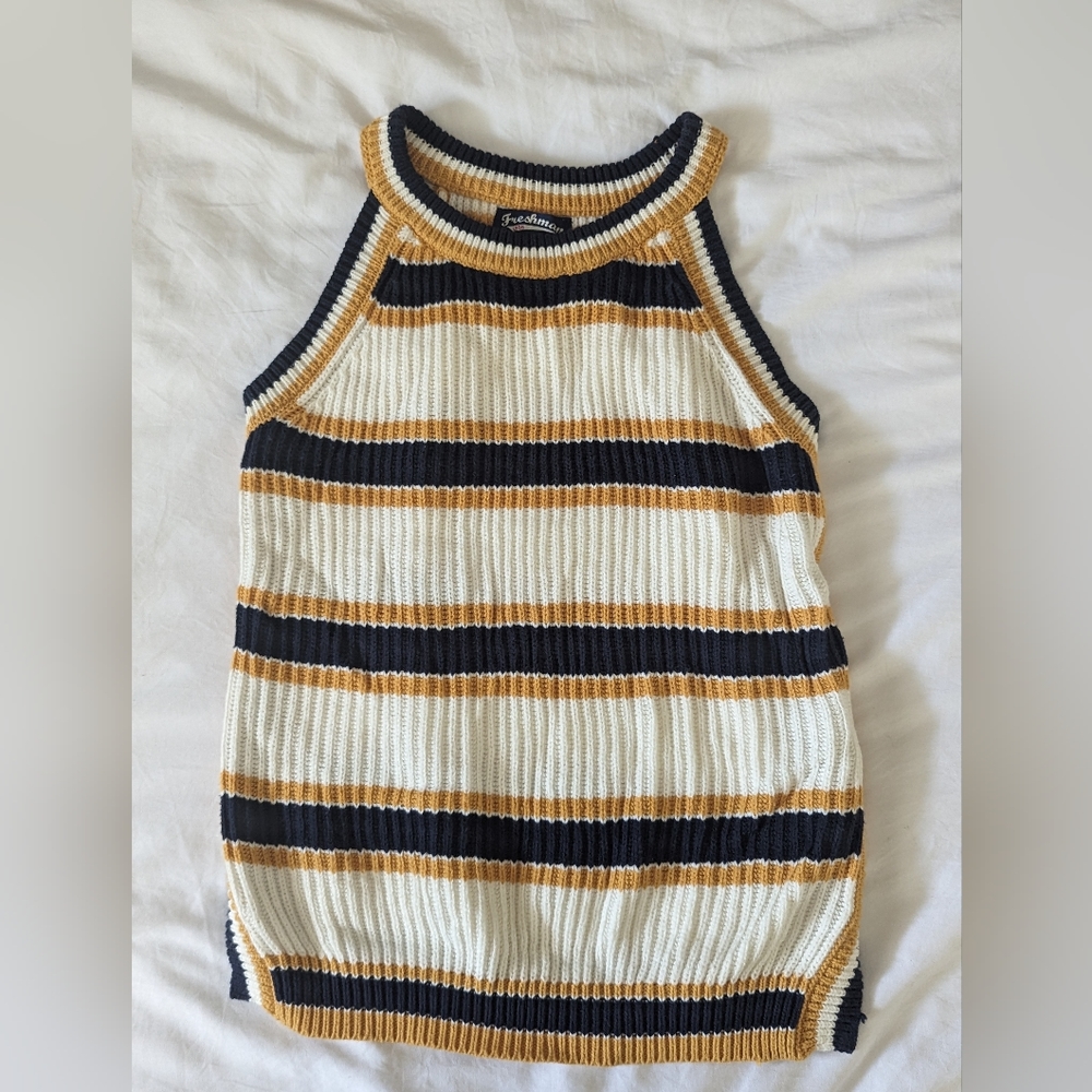 Yellow Black striped knit tank top size:Xs